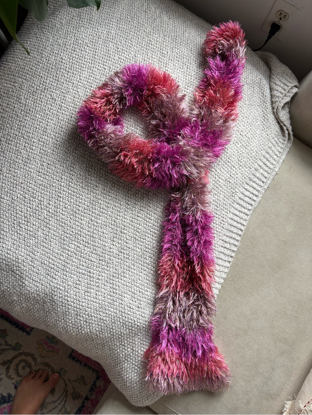Vintage Multicolor Faux Fur Accent Scarf - Pink, Magenta & Brown Tones